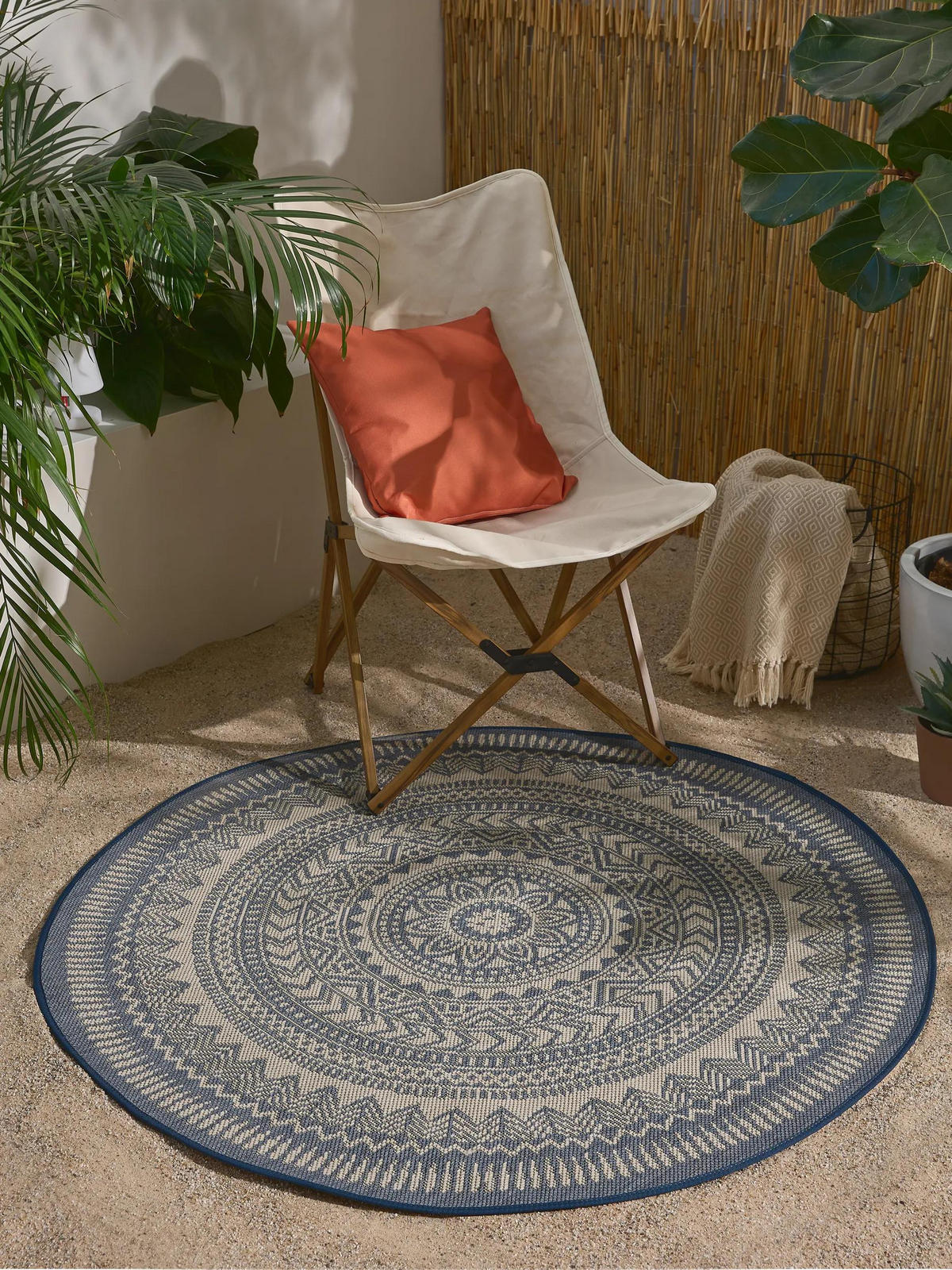 OUTDOORTEPPICH Metro Blau ø 120 cm rund - Blau, Textil (120/120cm) - benuta Nest
