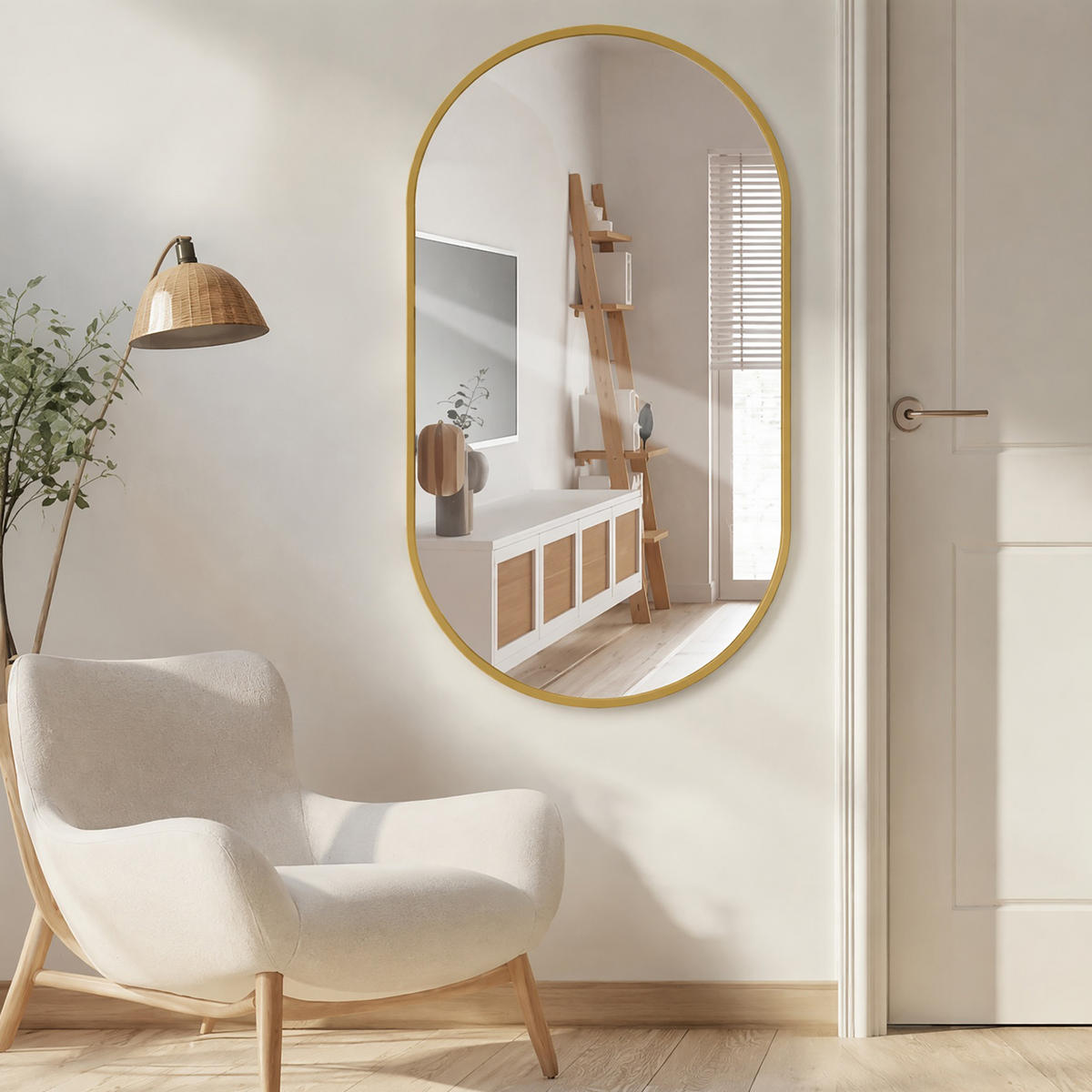 WANDSPIEGEL Rennbahnform 75 x 50 cm aus Sicherheitsglas mit Aluminiumrahmen gold - Goldfarben, Metall (50/75/3cm)