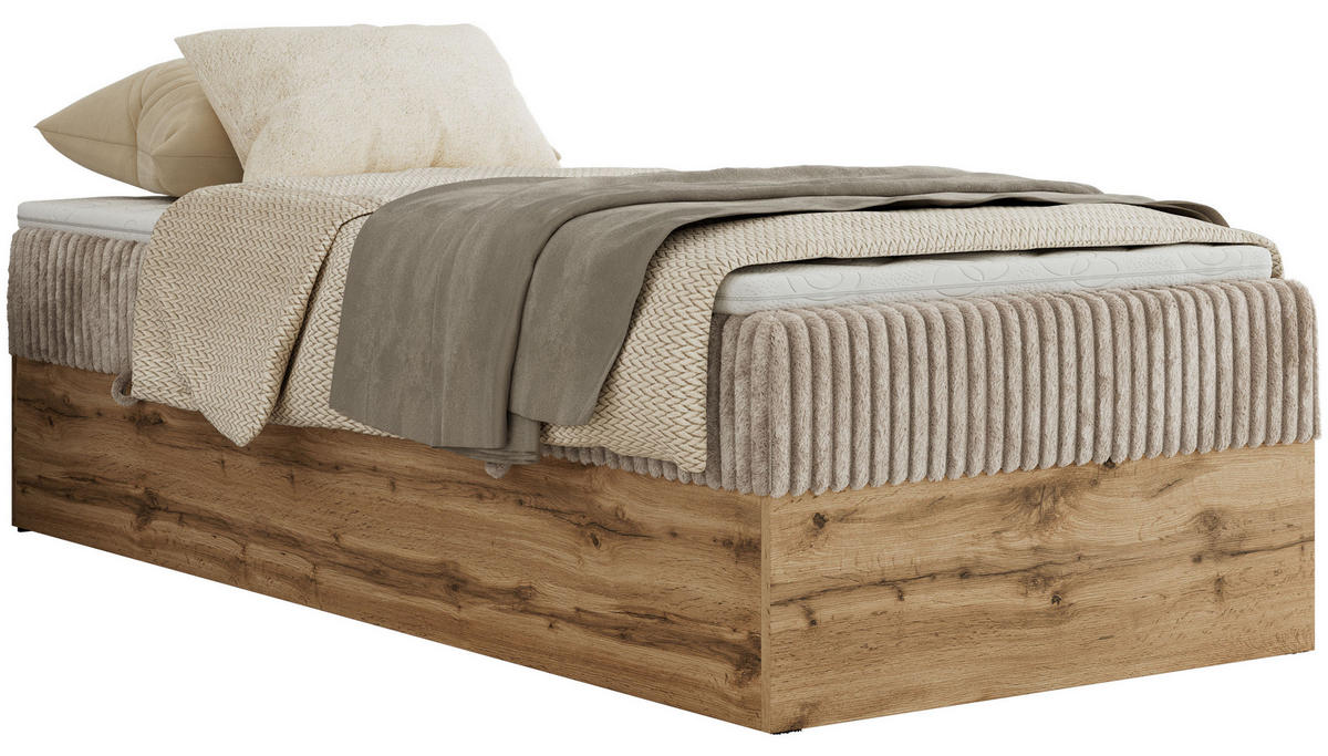BOXBETT WOOD ZERO 90/200 - Hellbraun Cord - H3 - Topper Visco - Hellbraun, Textil (90/200cm) - MKS