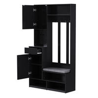 DIELENGARDEROBE mit Sitzbank, 4 Haken und Schubladen in Schwarz, 100/35/180 cm - Schwarz, Holzwerkstoff (100/180/35cm) - BEAOK