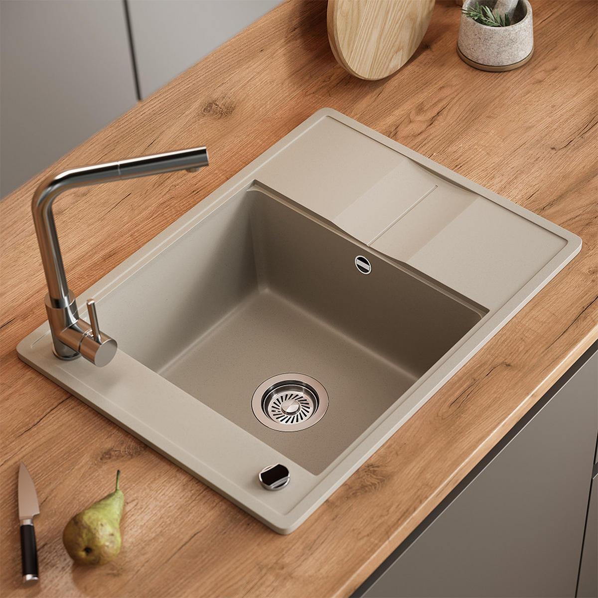 SPÜLBECKEN Osaka Beige 67 x 50 cm - Beige, Keramik (67/20/50cm) - Bergstroem