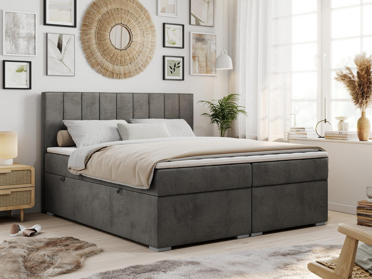 BOXBETT ALLY 140/200 Dunkelgrau Velvet - H4 - Dunkelgrau, Holz/Textil (140/200cm) - MKS