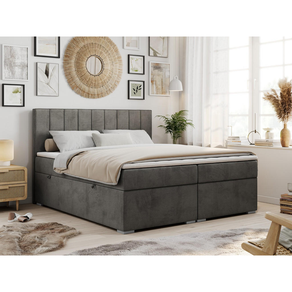 Thumbnail - MKS Boxbett, Dunkelgrau, Textil, 2-Sitzer, H3, Rechteckig, 180x200 cm, Schlafzimmer, Betten, Boxspringbetten