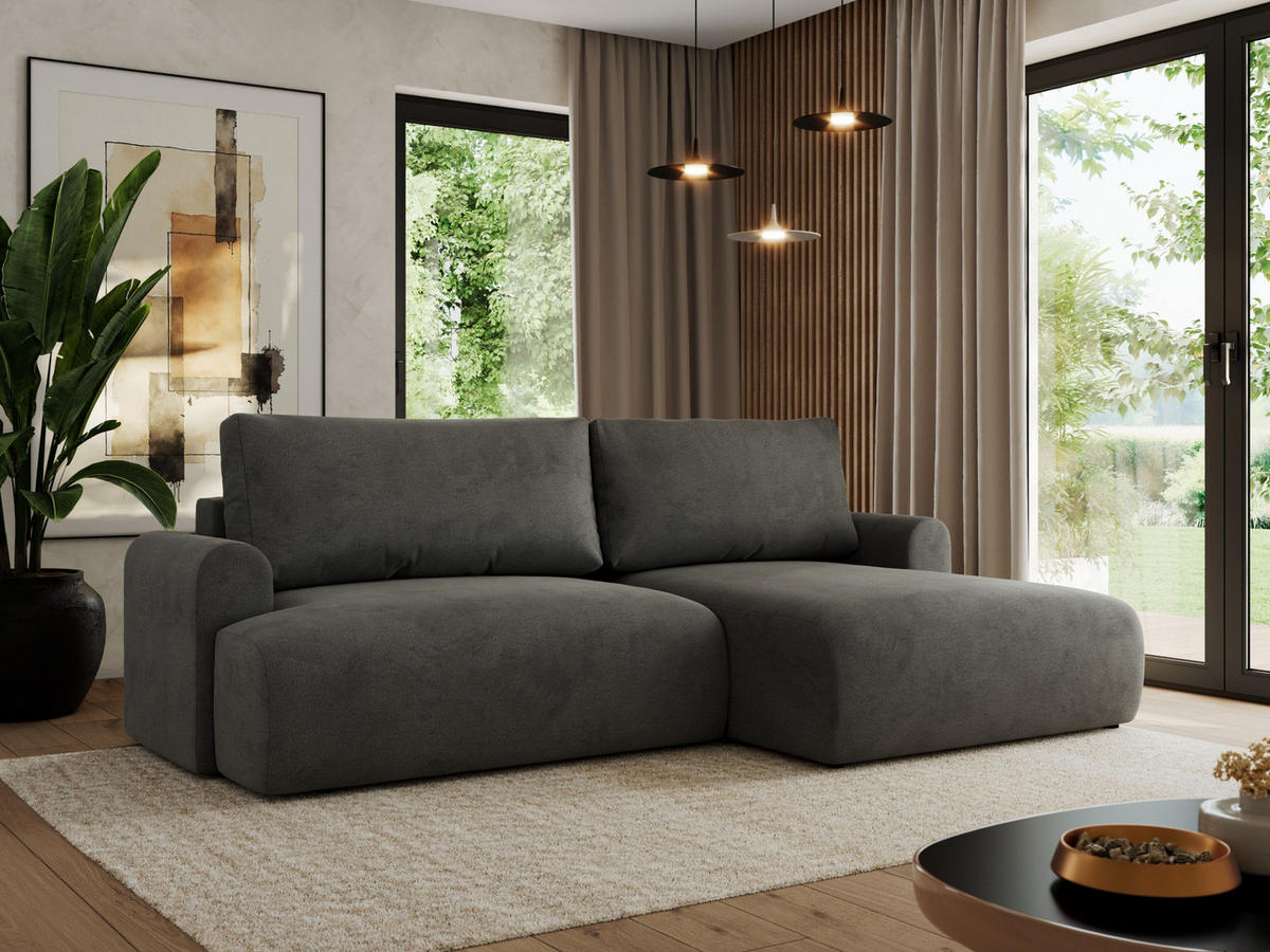 ECKSCHLAFSOFA TONO L Dunkelgrau Velvet - rechts - Dunkelgrau/Schwarz, Kunststoff/Textil (150/260cm) - MKS
