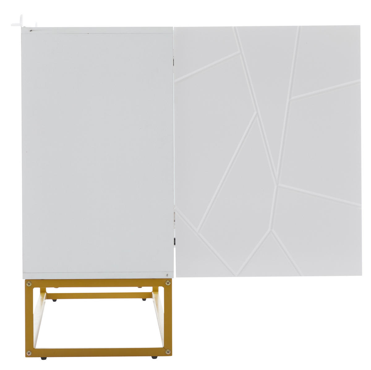PŘÍBORNÍK z dřevotřísky 130x38x76 cm bílý/zlatý s nastavitelnými policemi a vysokým leskem - bílá, kompozitní dřevo (130/76/35cm) - Modfu