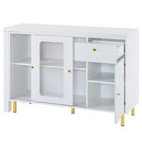 SIDEBOARD Weiß, Klappplatte, Glastüren, Goldfüße - Weiß, Holz (122/82/40cm)