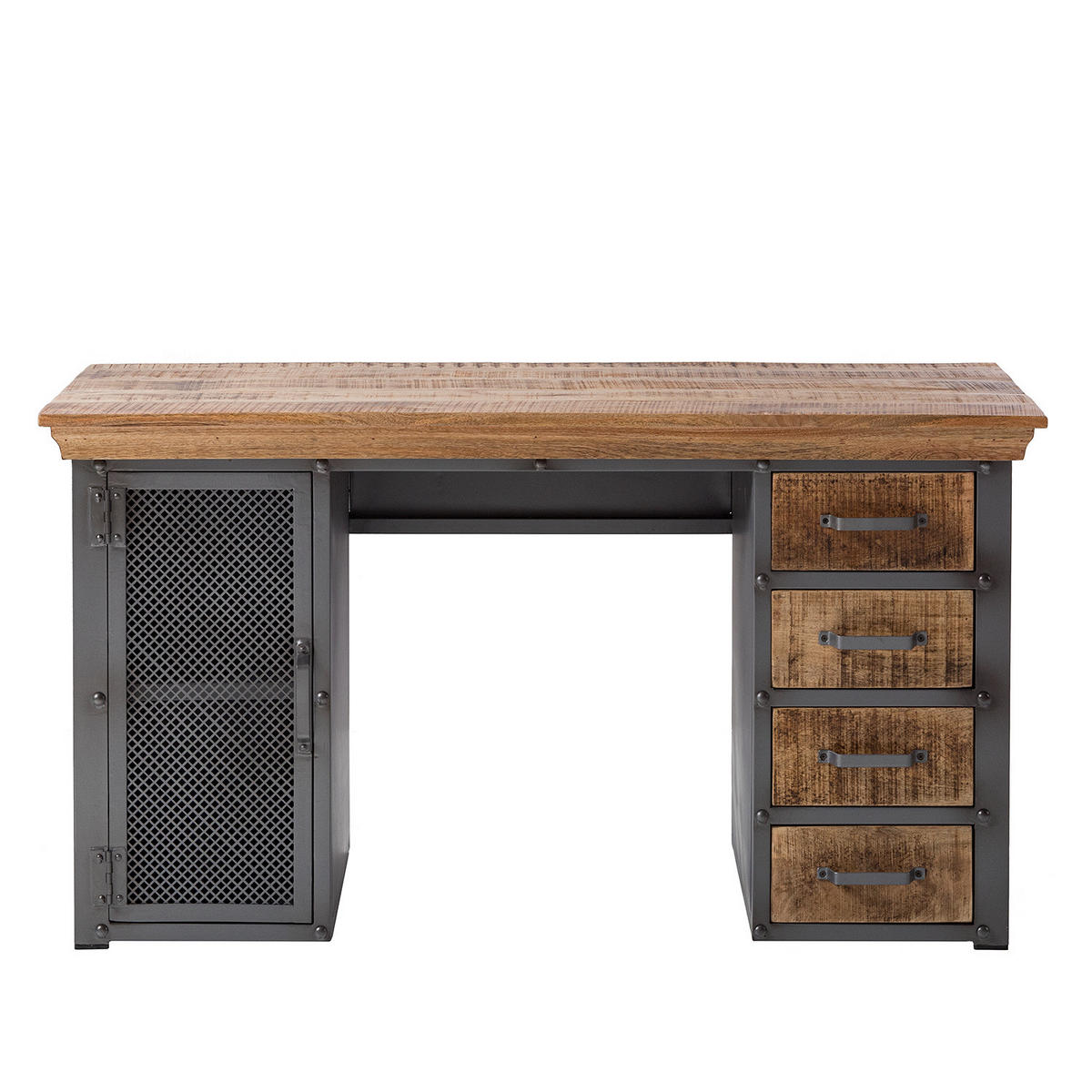 SCHREIBTISCH - Mango massiv / Metall - Mango / Silber - Braun, Holz/Metall (60/140/76cm) - home24