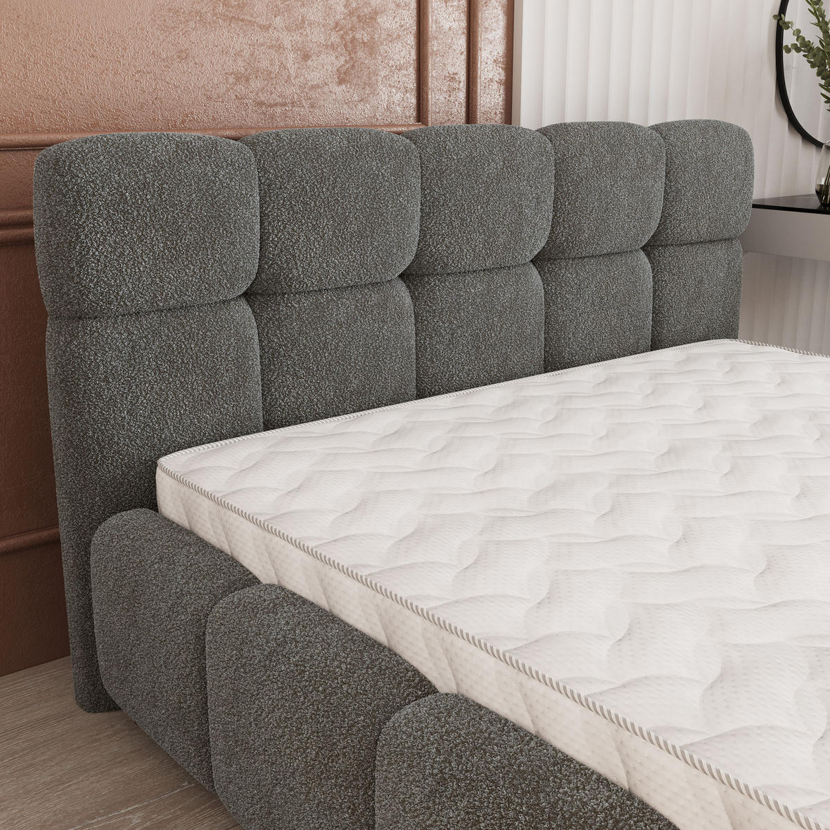 POLSTERBETT FARU Q 140x200 cm mit Bettkästen - Grau - Grau, Holz (140/200cm) - MASSENO