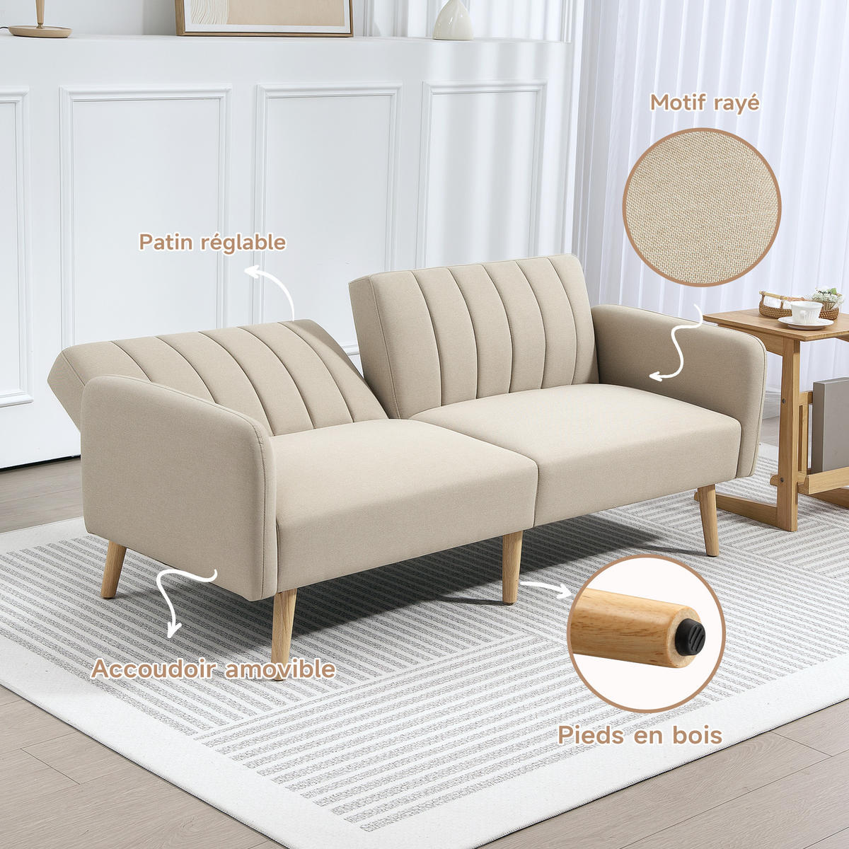 SCHLAFSOFA 2er-Sitz DE-14588 3-fach verstellbare Rückenlehne Beige - Beige, Holzwerkstoff (173/73/75cm) - ComfortXL