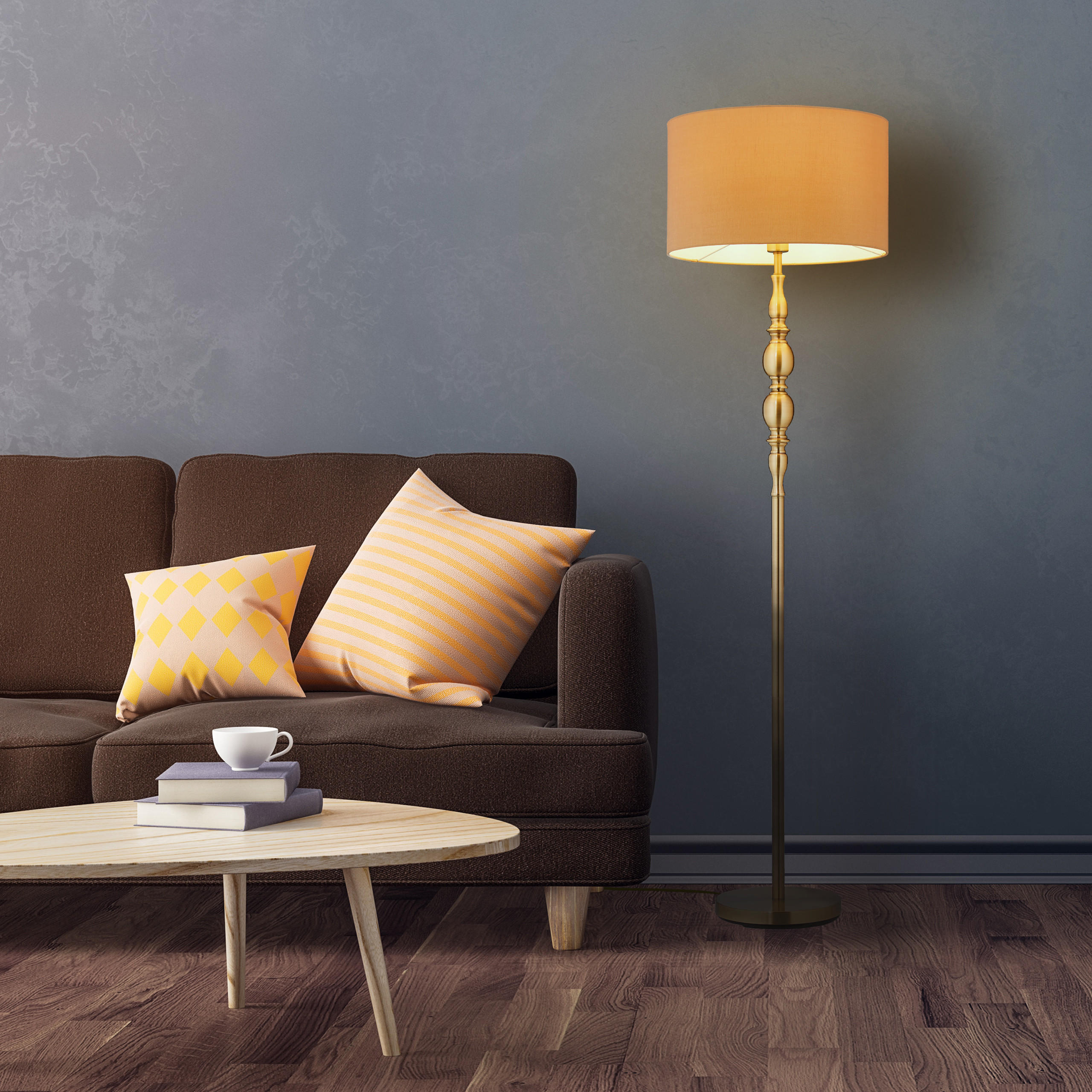 STEHLAMPE - Goldfarben, Kunststoff/Textil (43/43/156cm) - Relaxdays