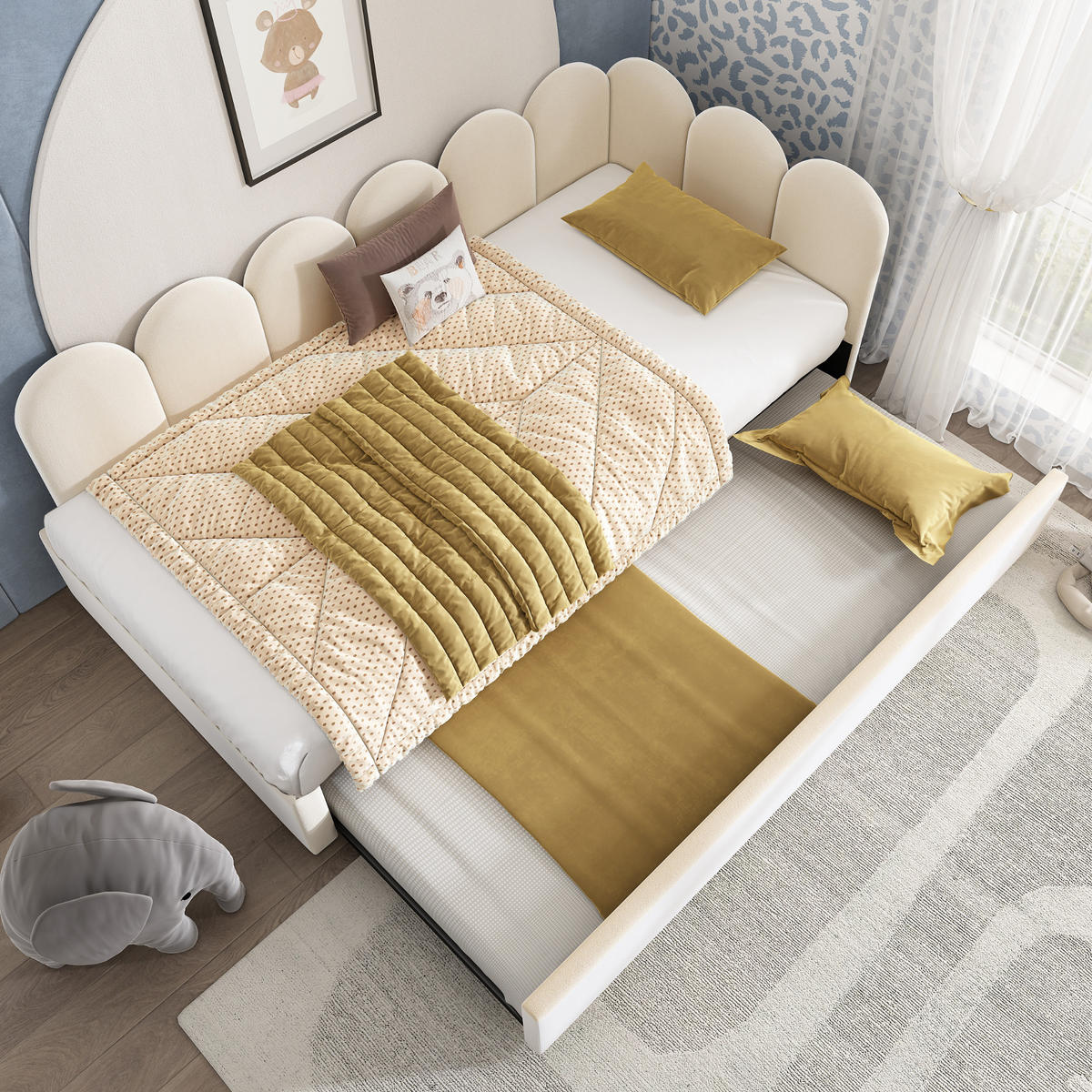 TAGESBETT mit Ausziehbett 90x200/90x190 cm Samt Beige - Beige, Holz (90/200cm) - Meubliv
