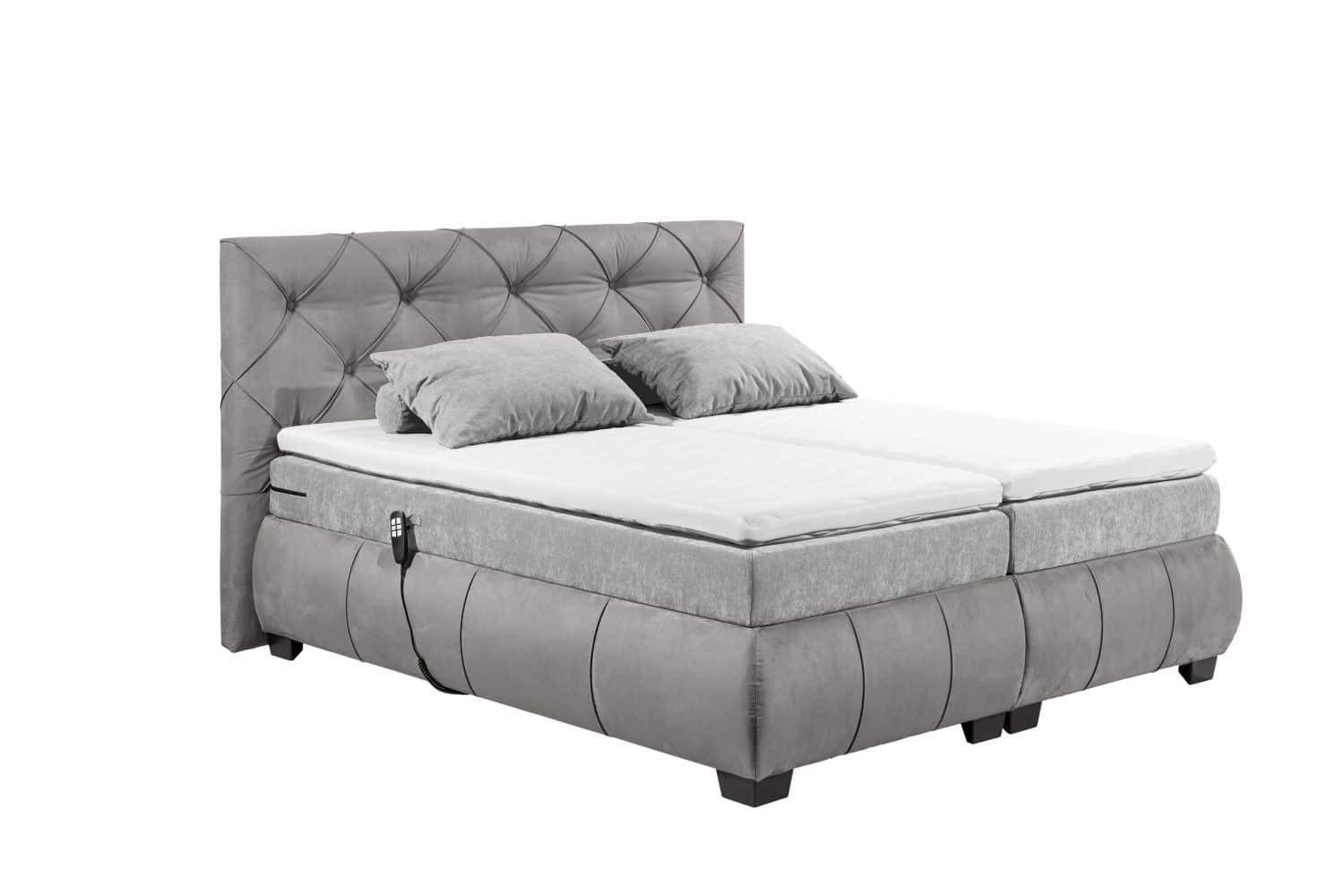 BOXSPRINGBETT 180x200 – Motorfunktion, 7-Zonen-Tonnentaschen-Federkernmatratze, Gel-Lux-Topper - Anthrazit/Schwarz, Holz/Kunststoff (180/200cm) - ed exciting design