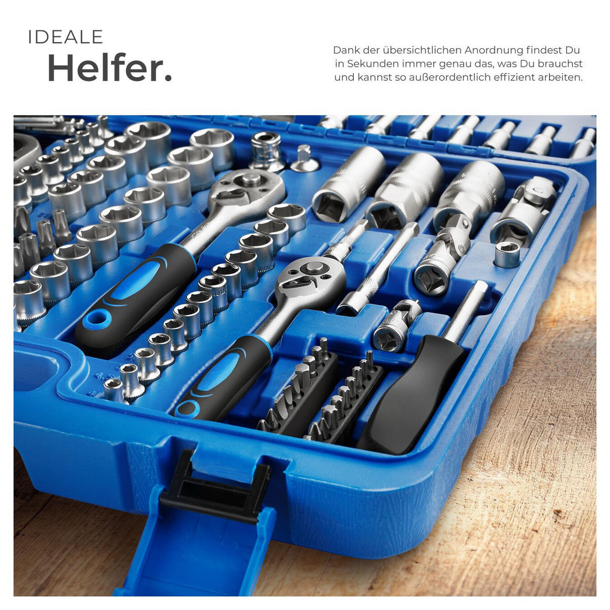 STECKSCHLÜSSELSATZ, übersichtliche Anordnung im Kunststoffkoffer,blau - Blau, Metall (46.5/33.5/9cm) - tectake