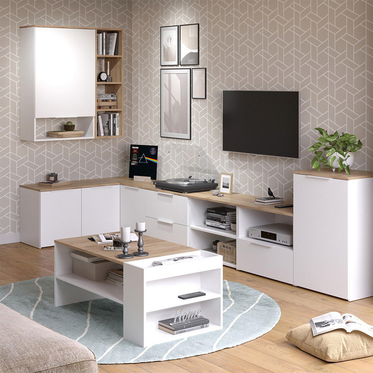 KOMMODE Wido Weiß 50 x 80 cm mit Regal - Weiß/Sonoma Eiche, Holzwerkstoff (50/80/40cm) - Vicco