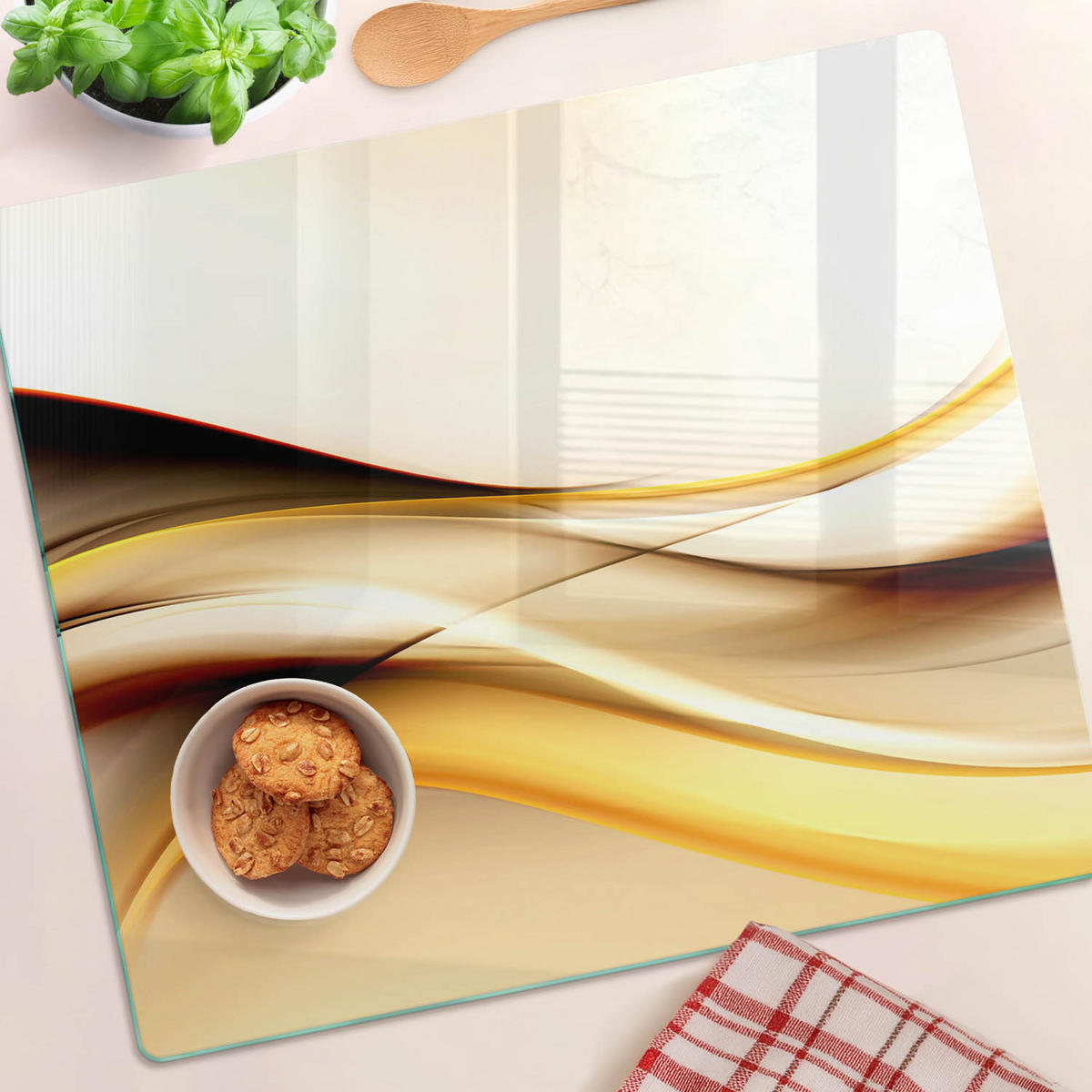 GLASPLATTE 60x52 cm Abstrakte Wellen - Braun, Glas (60/0.4/52cm) - TULUP