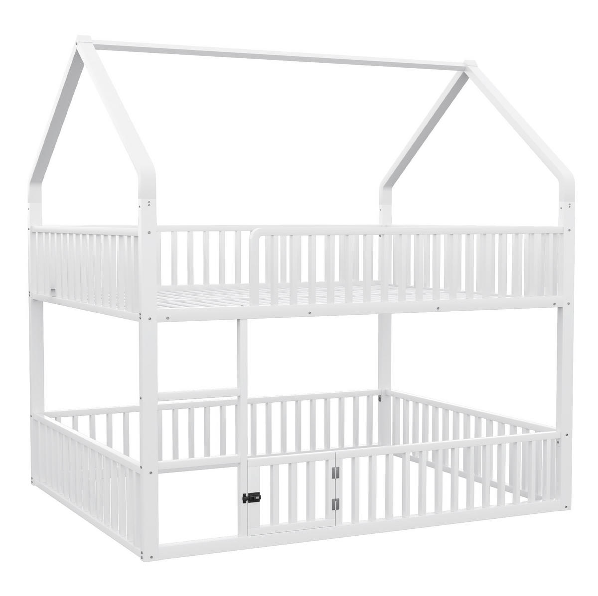 ETAGENBETT 140/200 cm mit Hausrahmen, Frontleiter und kleiner Tür, Metall, Weiß - Weiß, Metall (140/200cm) - Redom