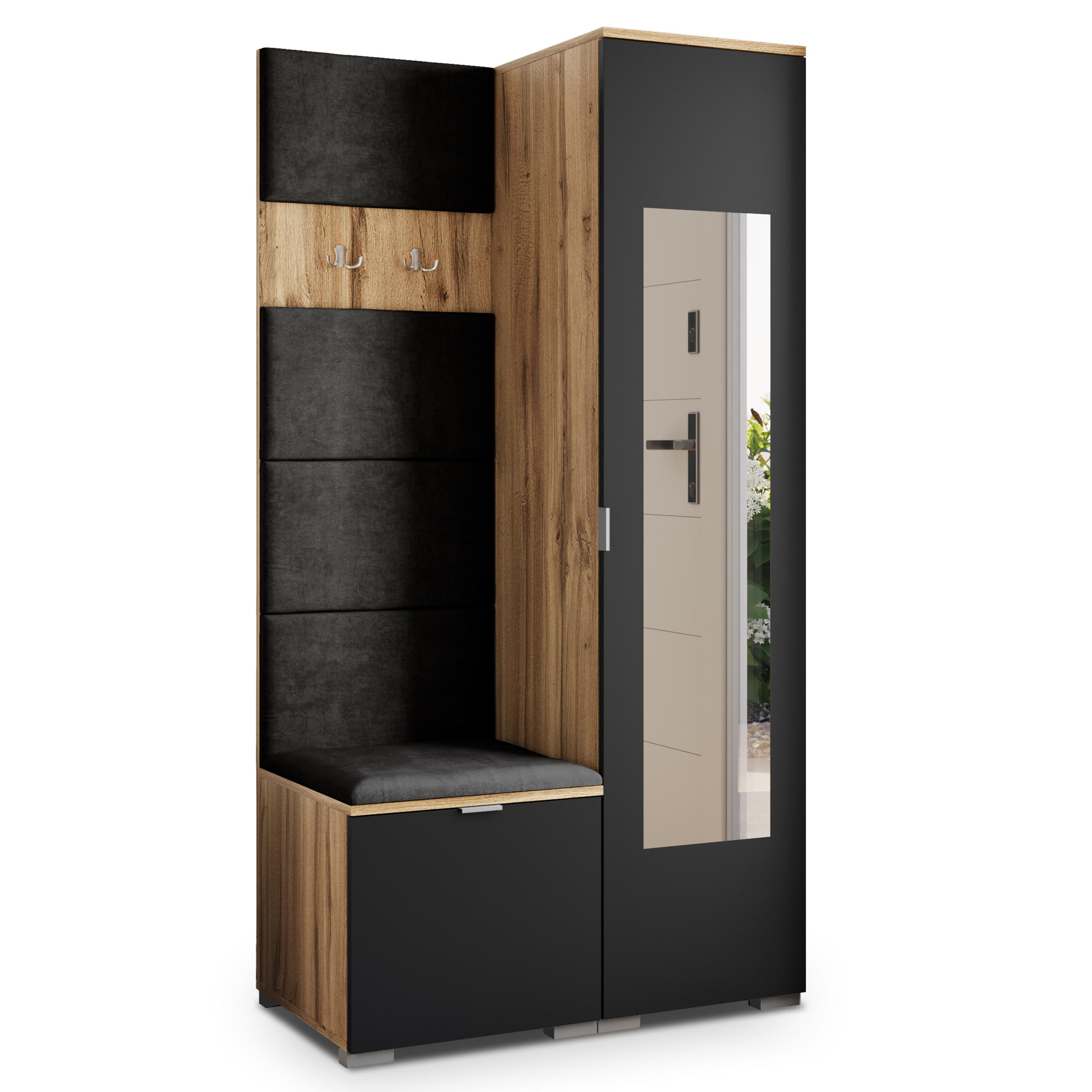 Masseno Garderobenschrank Eiche Wotan, Schwarz, Schwarz 95x181x51 cm