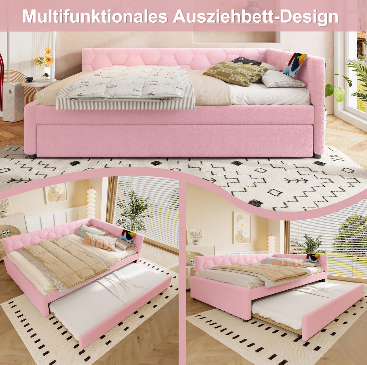 BETT 140/200 cm Pink aus Vliesimitat mit Bett - Pink, Textil (140/200cm) - OKMYHOME
