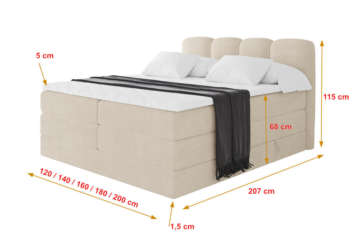 BOXBETT mit Matratze H3|H4 - NINA KING - 160x200 cm - Beige - Ecru, Holzwerkstoff (160/200cm) - ALTDECOR