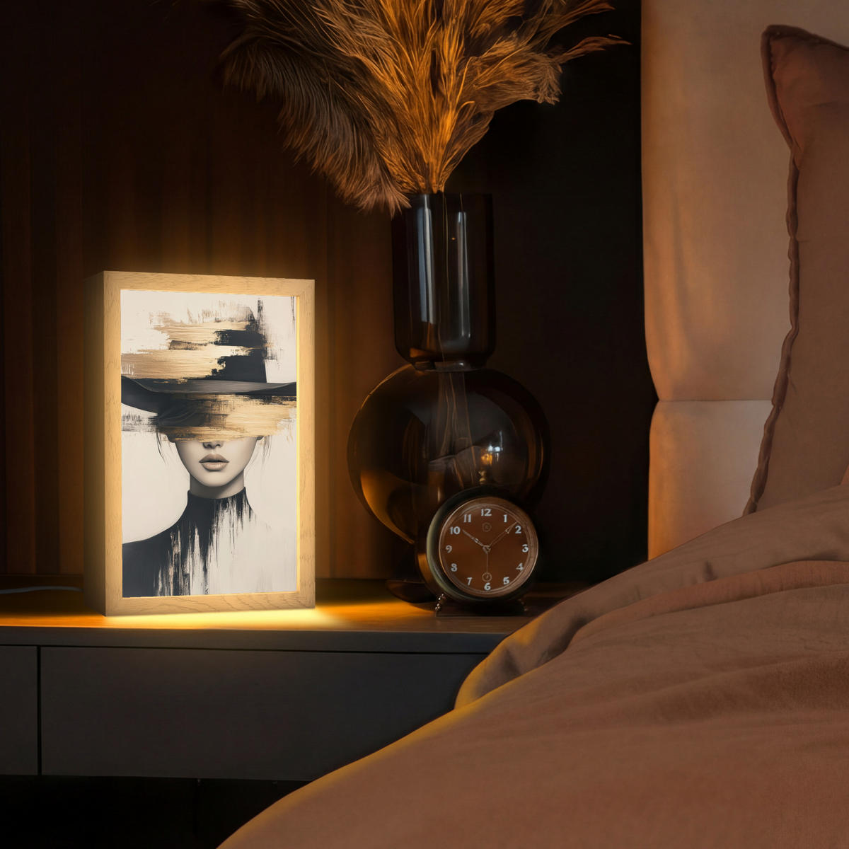 STOLNÍ LAMPA Žena - klobouk - barva 20x30 cm - hnědá, kompozitní dřevo (8/20/30cm) - OnlyWow