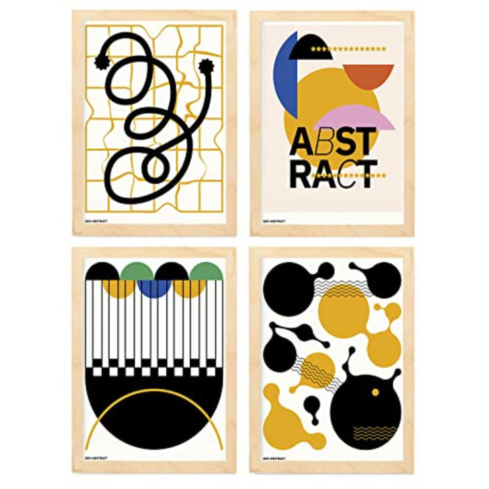 POSTER Set mit 4 abstrakten Kubismus A4 Rahmen aus hellem Holz - Beige, Papier (29.7/3cm) - Nacnic