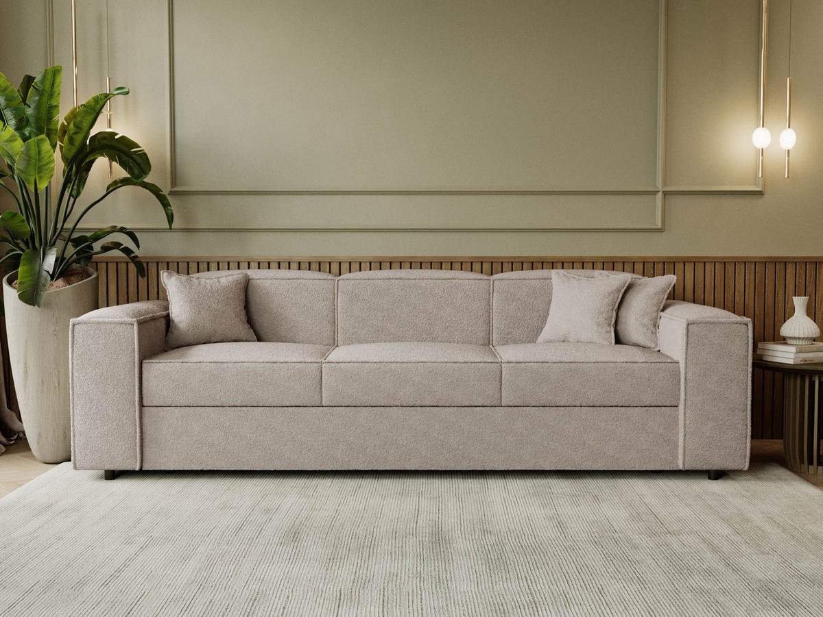 SCHLAFSOFA Santos Boucle - Beige/Schwarz, Holzwerkstoff/Kunststoff (252/79/88cm) - MIRJAN24