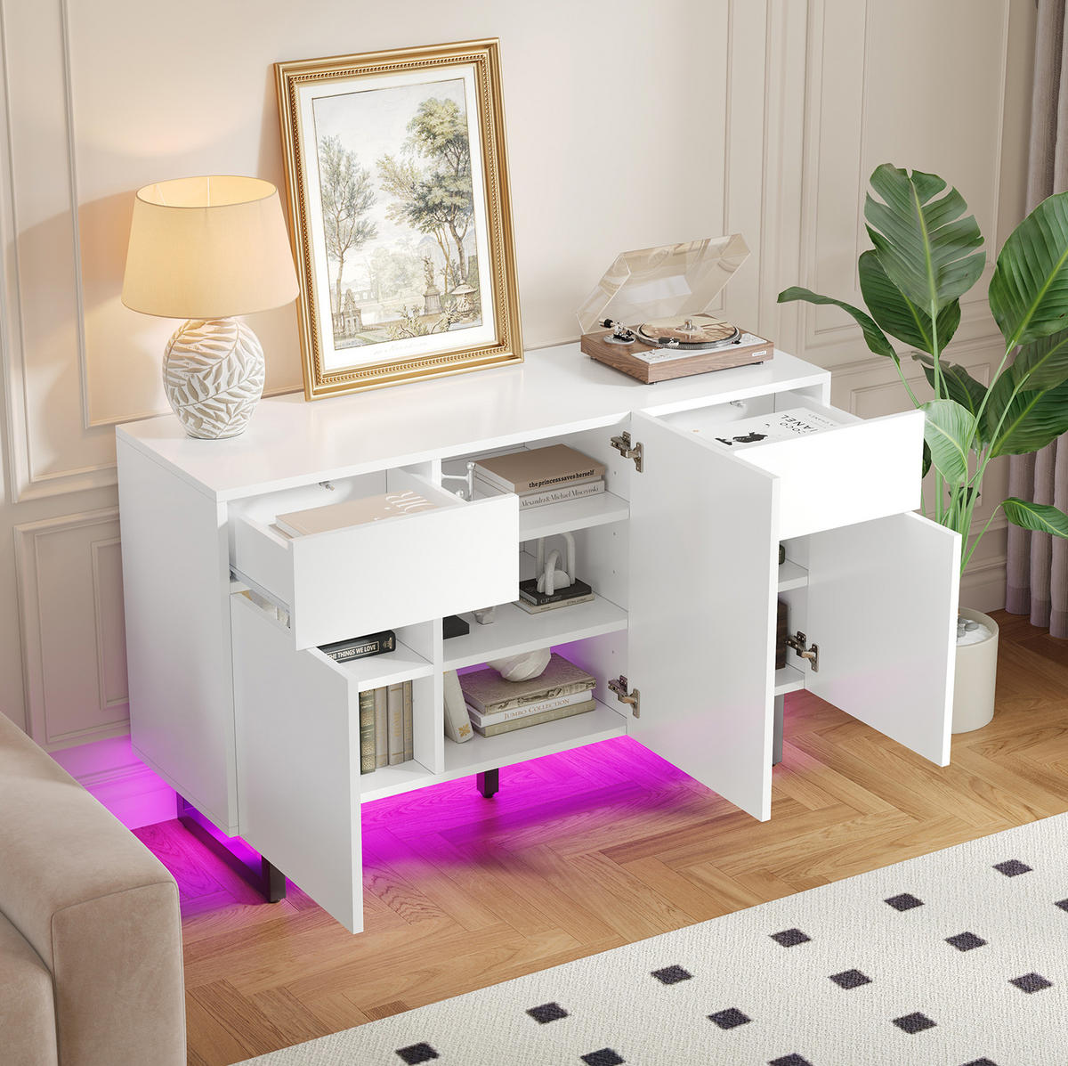 SIDEBOARD aus Holzwerkstoff 120x40,5x75 cm Weiß mit Schubladen, Türen und verstellbaren Einlegeböden - Weiß, Holzwerkstoff (120/75/40.5cm) - Modfu