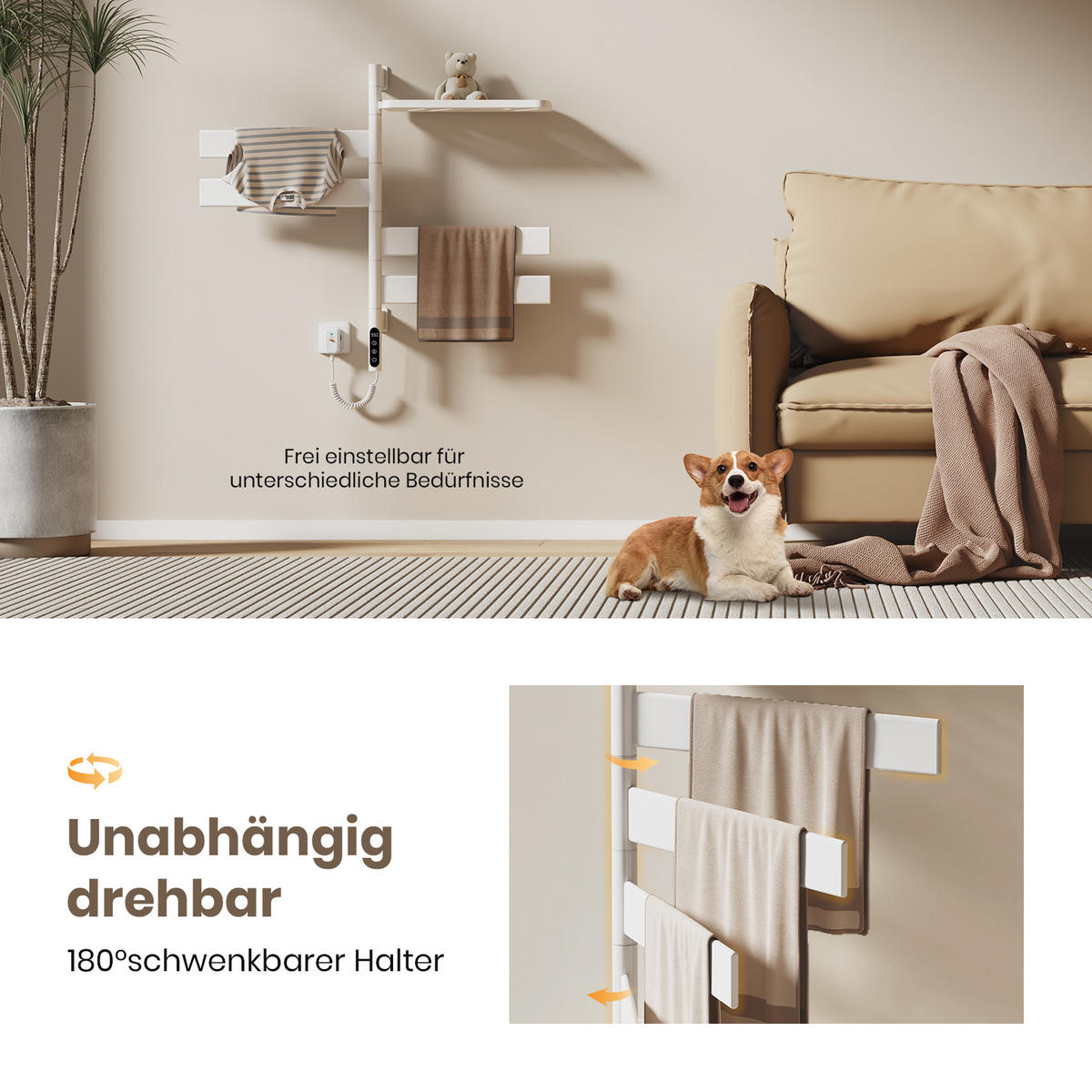 HEIZKÖRPER Handtuchheizkörper Intelligentes Heizsystem mit Ablage Weiß 76/45 cm - Weiß, Metall (45/76/14cm) - EMKE