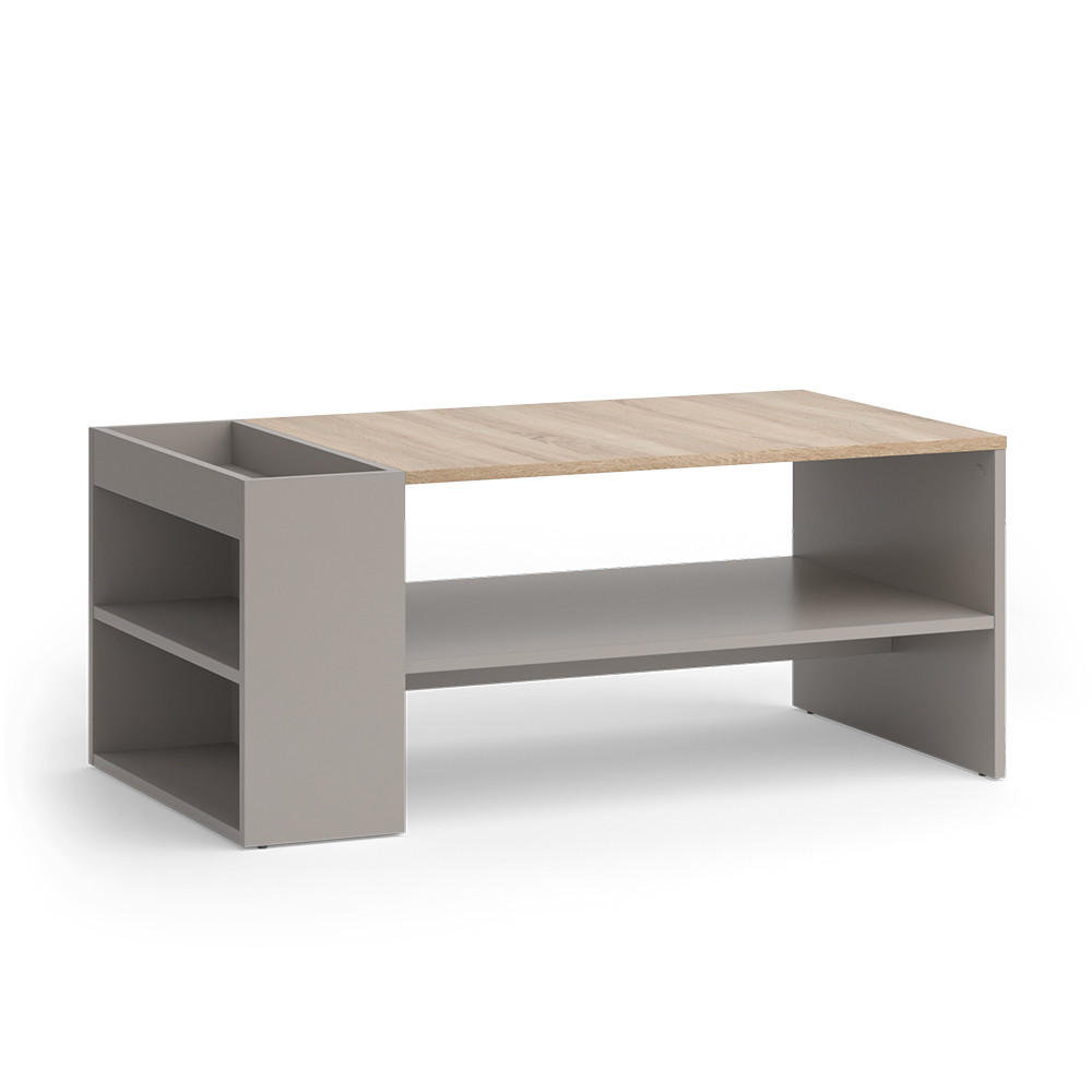 COUCHTISCH Wido Greige 100 x 55 cm mit Regalen - Greige/Sonoma Eiche, Holzwerkstoff (55/100/42cm) - Vicco