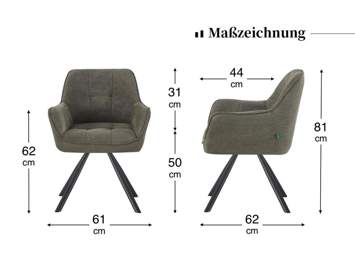 ESSZIMMERSTUHL THOMAS-LENI 2er-Set 180°drehbar - Creme/Schwarz, Textil (61/81/62cm) - DUBI Möbel