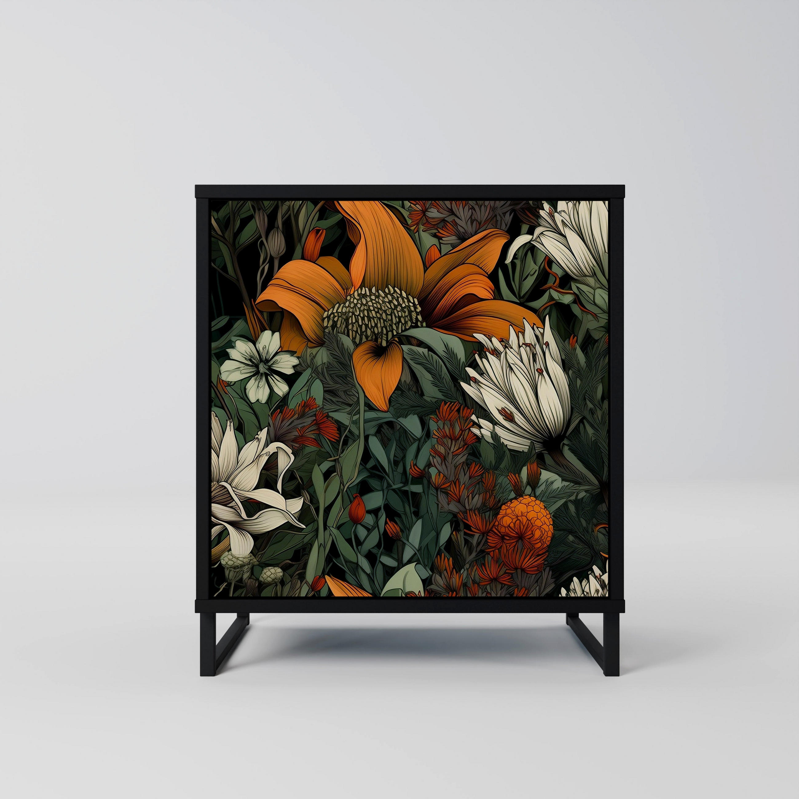 SIDEBOARD MIDNIGHT SPROUT, Schwarz, 57,5x42x67,5 cm, Schwarze Metall-Rahmenfüße - Multicolor/Schwarz, Holzwerkstoff/Metall (57.5/67.5/42cm) - SpaceRebels