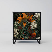 SIDEBOARD MIDNIGHT SPROUT, Schwarz, 57,5x42x67,5 cm, Schwarze Metall-Rahmenfüße - Multicolor/Schwarz, Holzwerkstoff/Metall (57.5/67.5/42cm) - SpaceRebels