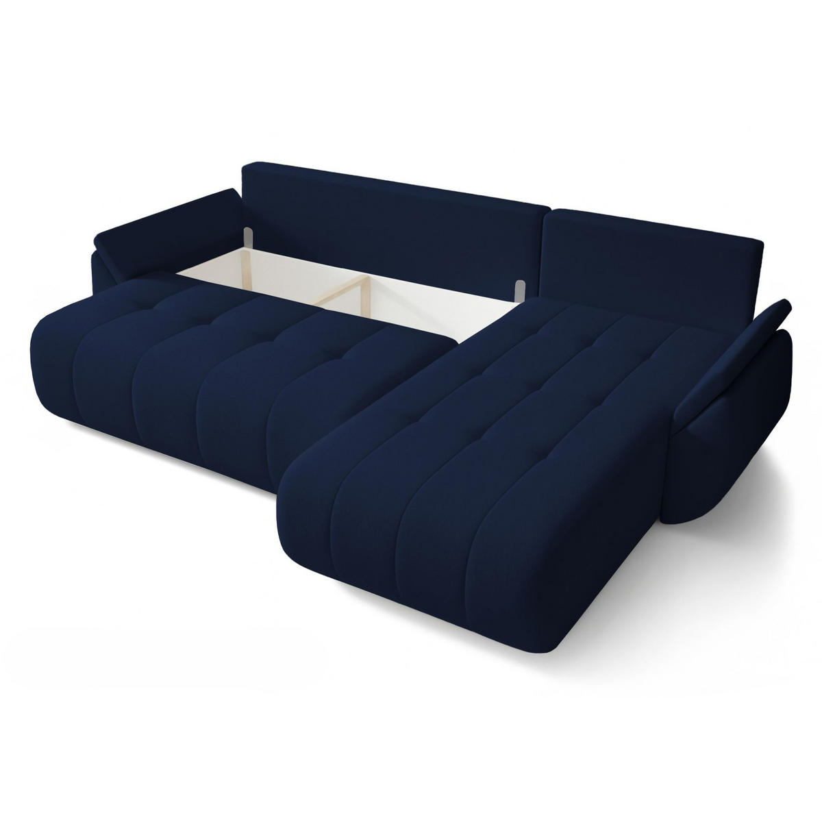 ECKSOFA Romuldi mit Schlaffunktion, Marineblau Samt, rechtsseitig - Schwarz/Dunkelblau, Kunststoff/Textil (185/280cm) - Selsey