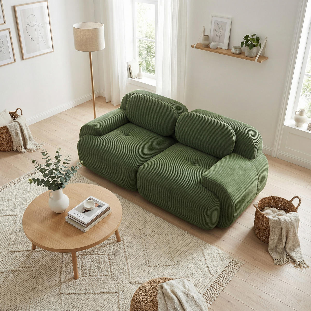 2-SITZER-SOFA in Premium-Cord Montagefrei - Grün, Textil (208/75/103cm) - Urban Meuble