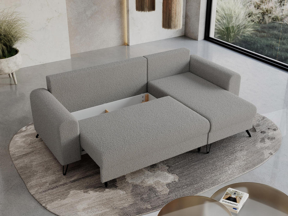 ECKSOFA Hugo Boucle Hellgrau - Hellgrau/Schwarz, Textil/Metall (242/140cm) - MKS