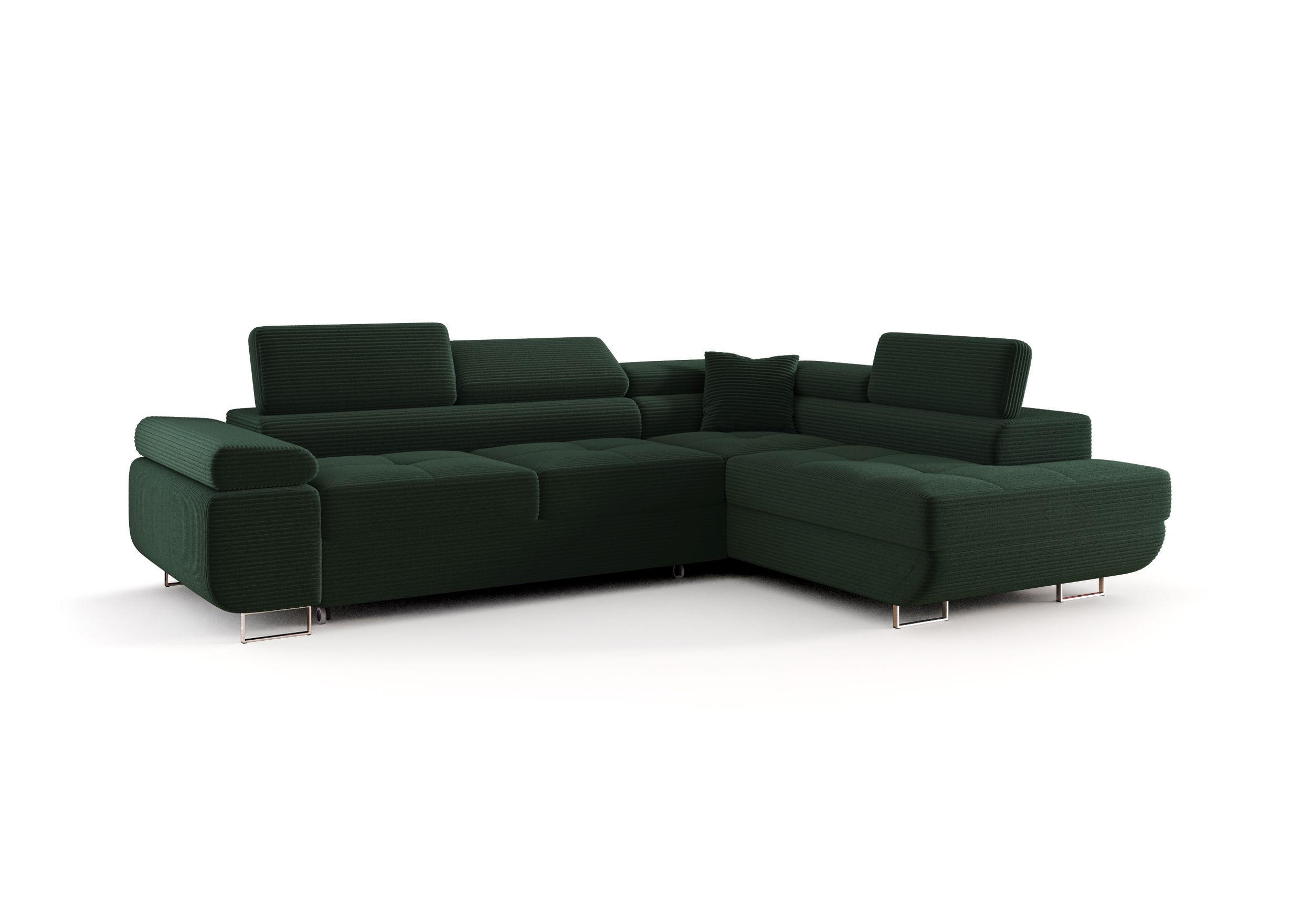 ECKSOFA EMILY mit Schlaffunktion Poso 14 Rechts - Dunkelgrün, Textil (275/200cm) - Bedante