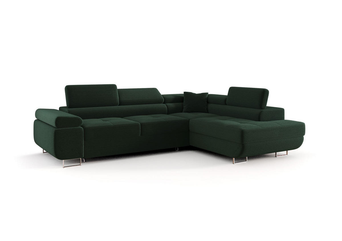 ECKSOFA EMILY mit Schlaffunktion Poso 14 Rechts - Dunkelgrün, Textil (275/200cm) - Bedante