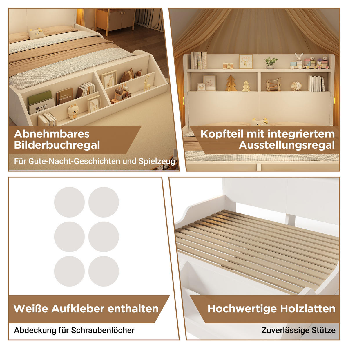 JUGENDBETT 140/200 cm in Weiß mit Regal und LED - Weiß, Holz/Holzwerkstoff (140/200cm) - WISHDOR