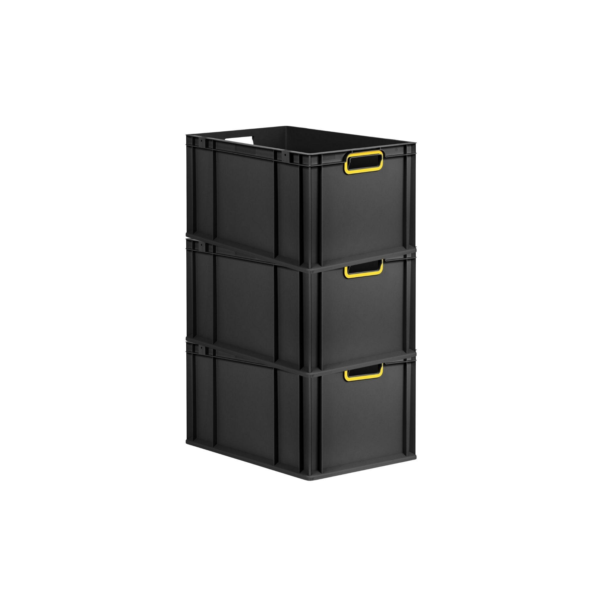 EUROBOX 3x NextGen Color 32x40x60 cm 65 Liter Griffe gelb offen, Schwarz - Gelb/Schwarz, Kunststoff (40/32/60cm) - PROREGAL