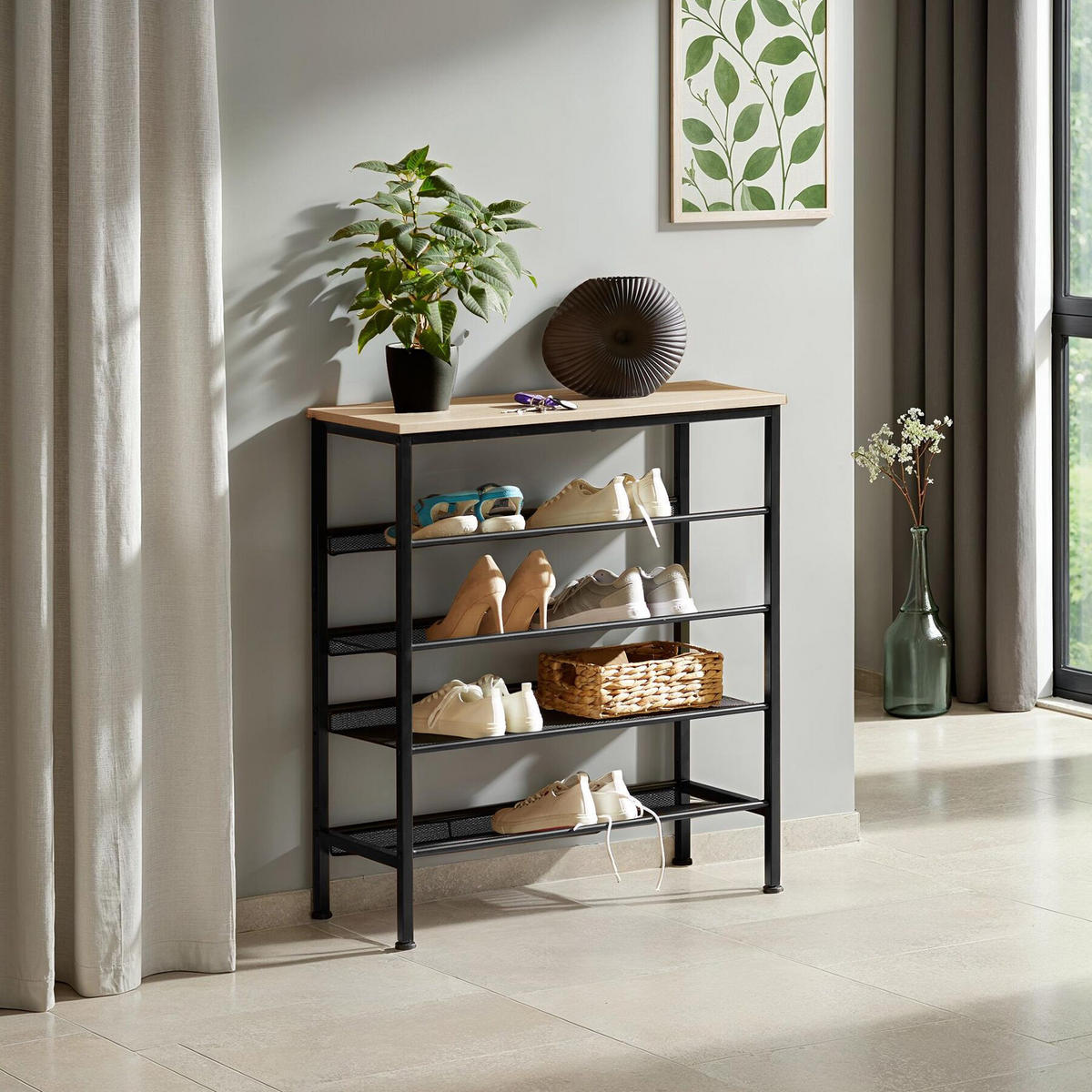 SCHUHREGAL Bournemouth,75,5 x 30,5 x 85,5 cm,Industrial Holz hell, Eiche Sonoma - Naturfarben, Holz (30.5/85.5/75.5cm) - tectake