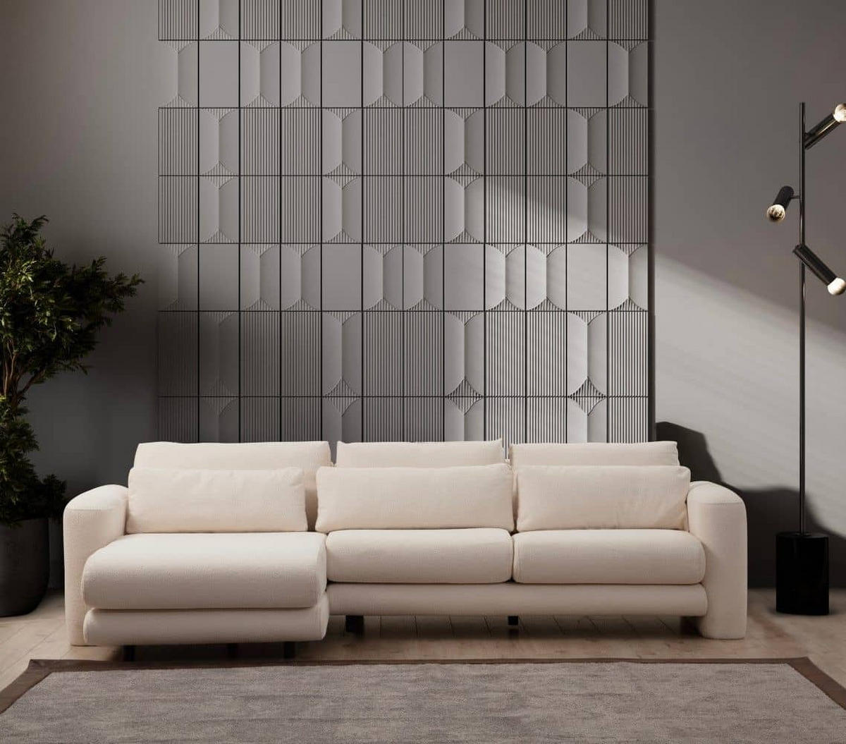ECKSOFA mit losen Rückenkissen - Creme/Schwarz, Holz/Kunststoff (290/165cm) - myHomelando