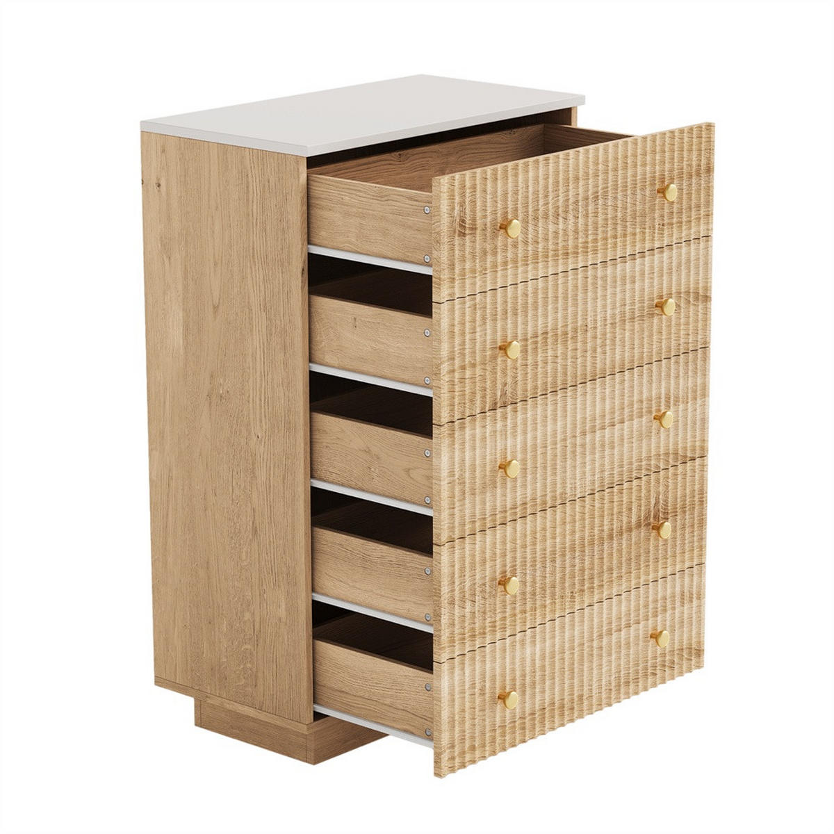 KOMMODE mit 5 Schubladen - stimmungsvolle 3-Farben-LED-Beleuchtung - natürliche Holz-Optik - Eichefarben, Holzwerkstoff (73/111/40cm) - DELFA