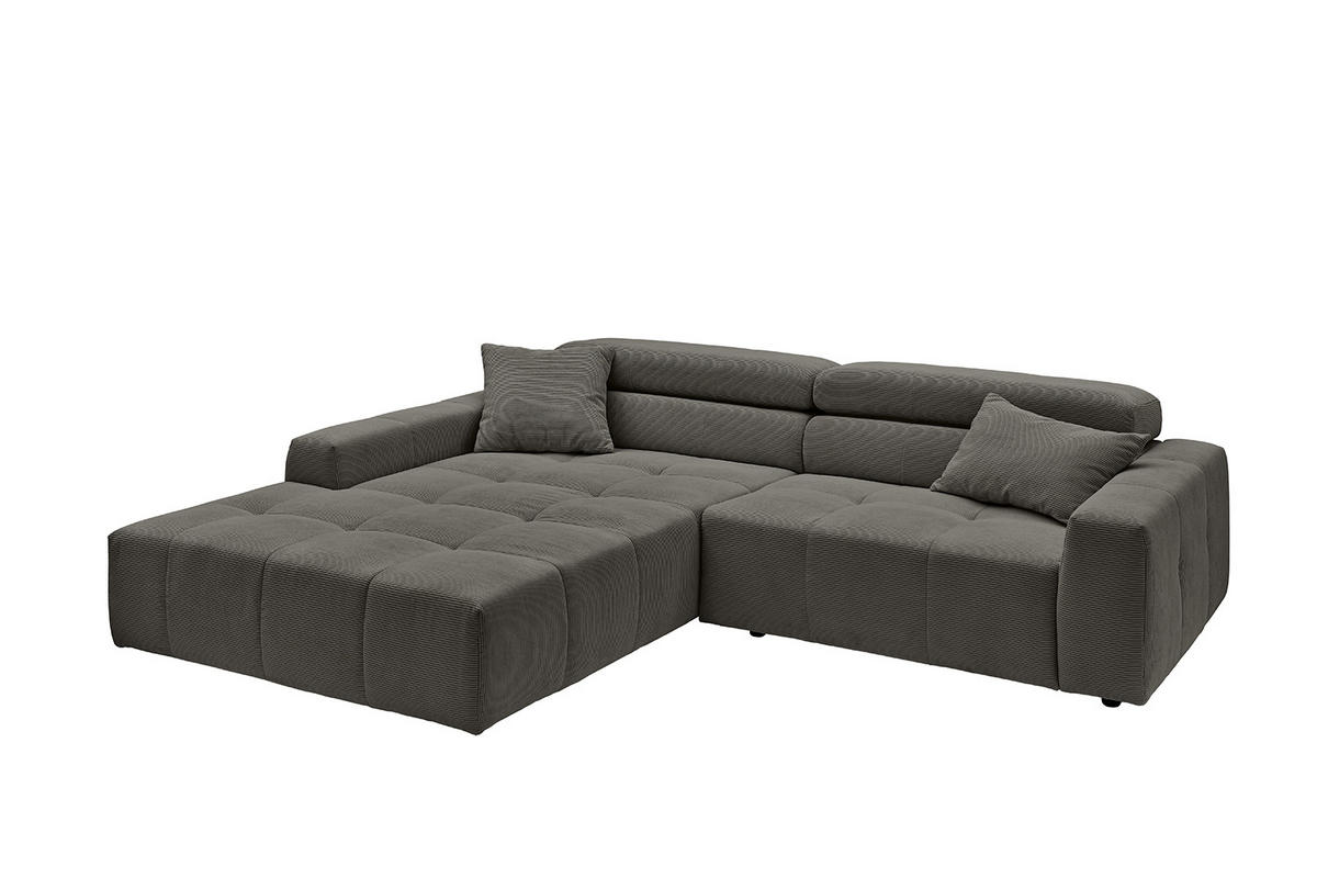 ECKSOFA MIT MOTORISCHEM SITZVORZUG RENO Anthrazit Cord - Anthrazit/Schwarz, Kunststoff/Textil (258/217cm) - KAWOLA