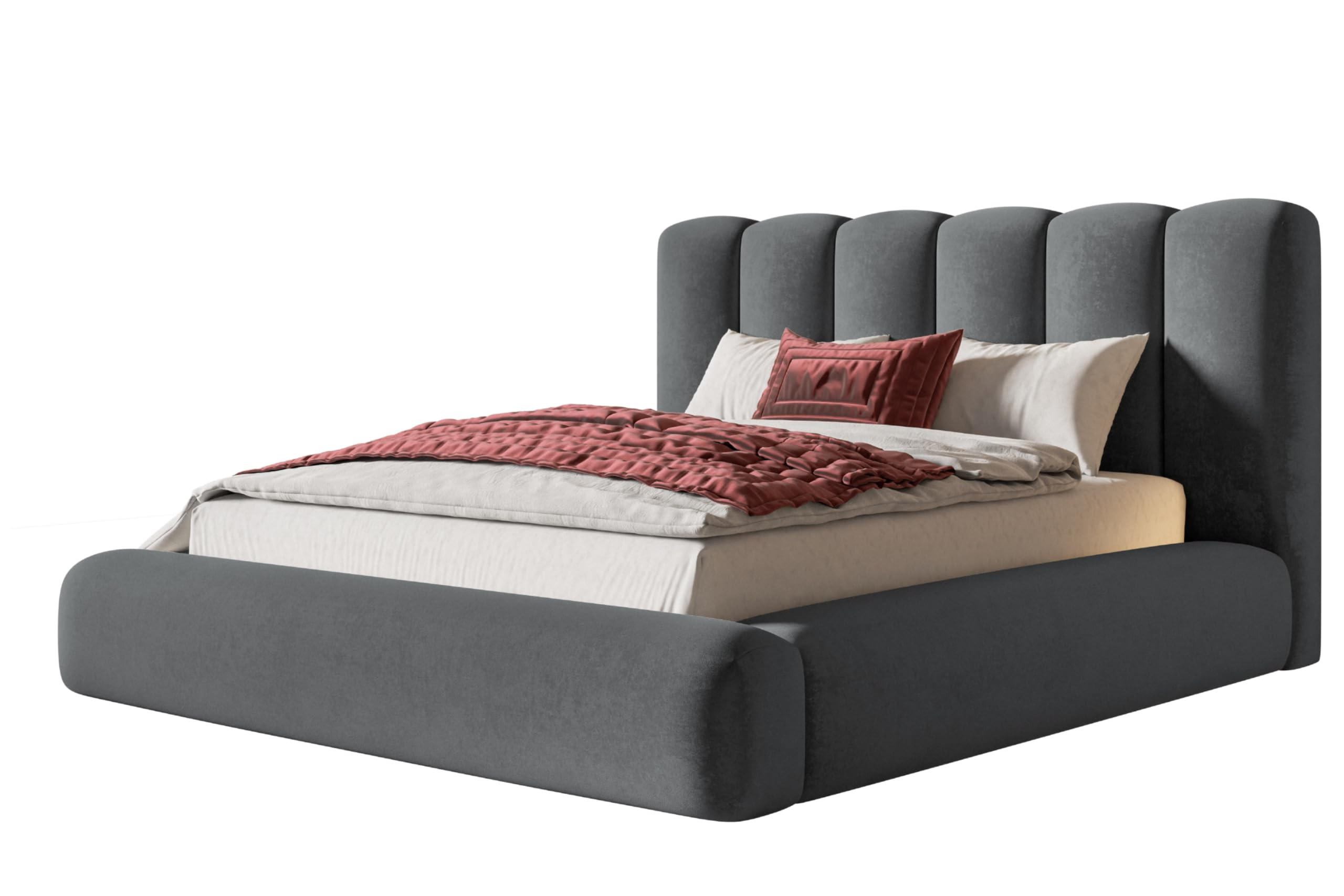 BETT 120x200 - Polsterbett mit Bettkasten und Holzrahmen - Modern Bett - Eleganter Jasmine-Stoff - Kollektion Alva Maxi - Grau - Grau, Holz/Textil (120/200cm) - Alpi-Möbel