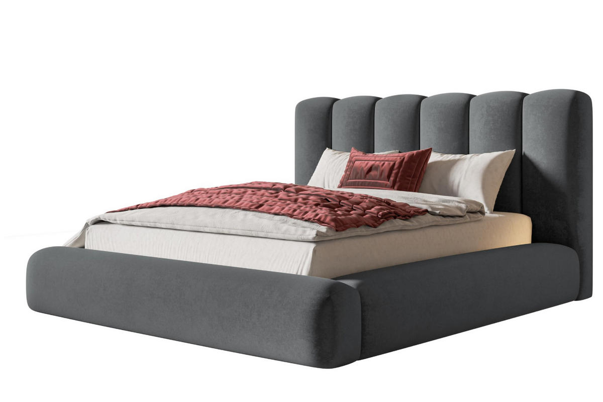 BETT 120x200 - Polsterbett mit Bettkasten und Holzrahmen - Modern Bett - Eleganter Jasmine-Stoff - Kollektion Alva Maxi - Grau - Grau, Holz/Textil (120/200cm) - Alpi-Möbel