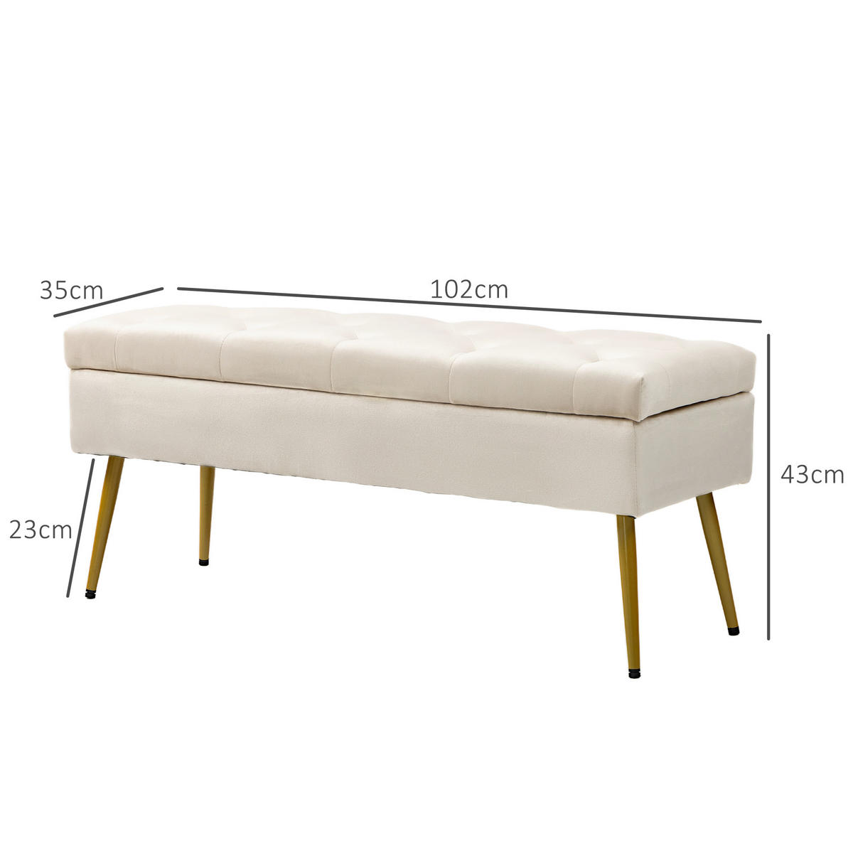 SITZBANK Polsterbank mit Stauraum Bettbank mit Samtoptik für Flur Metall Beige - Beige, Kunststoff (35/43/102cm) - HOMCOM
