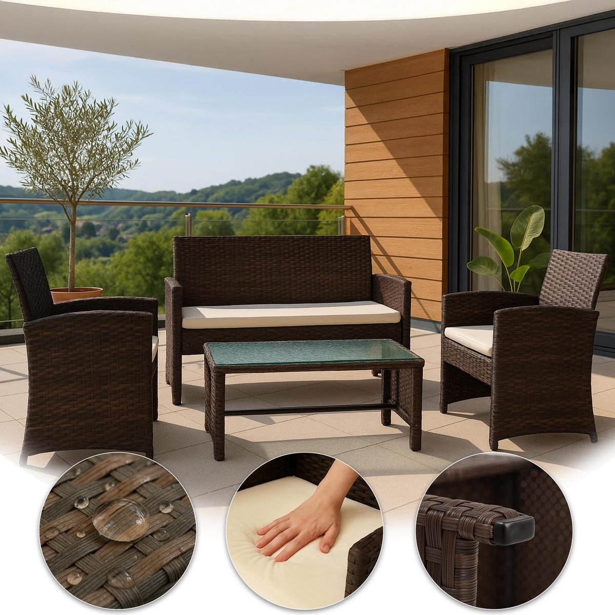 GARTENSITZGRUPPE Metall Braun (4-teilig) - Braun, Metall - CLP