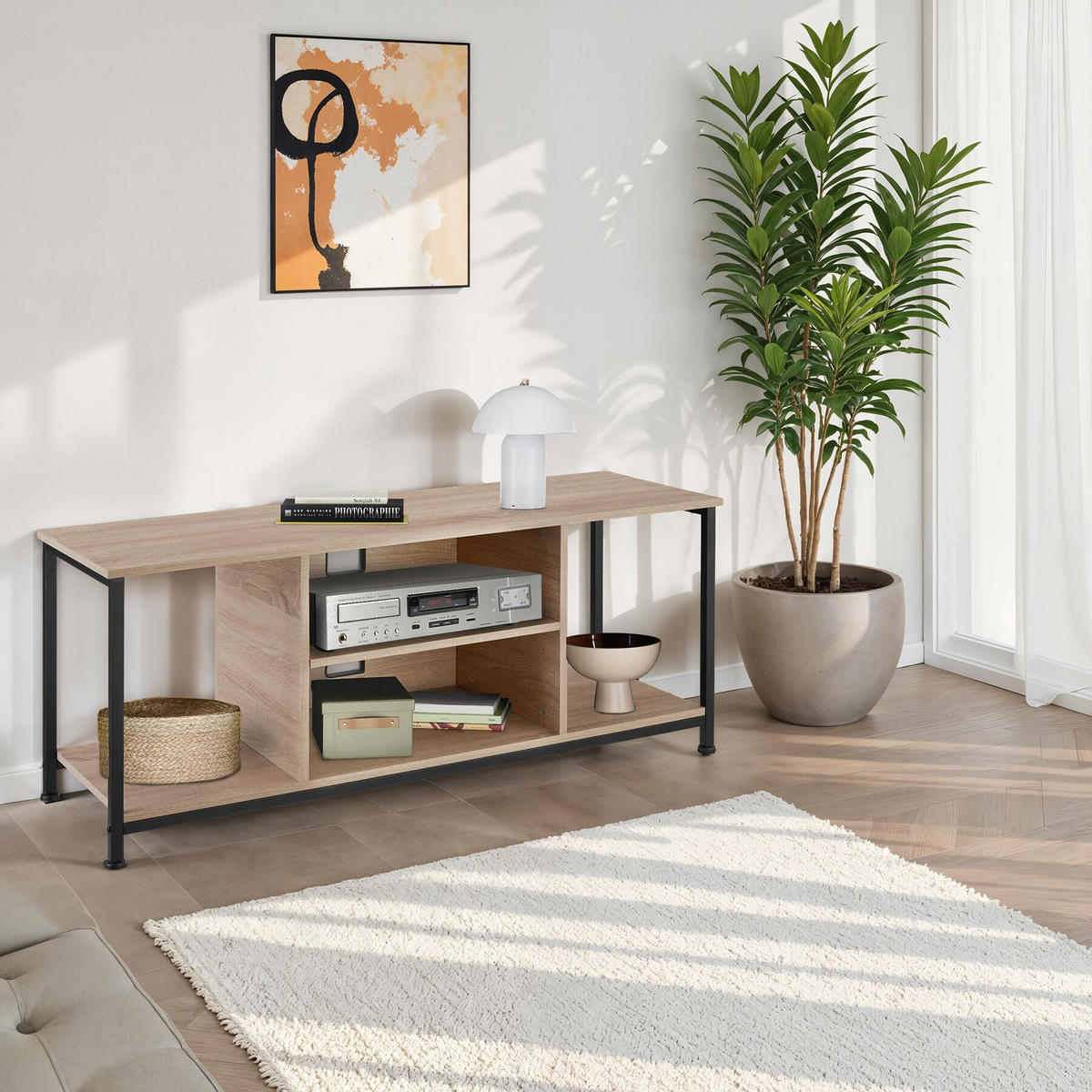 TV-REGAL Denver,120 x 40 x 50,5 cm,Industrial Holz hell, Eiche Sonoma - Naturfarben, Holzwerkstoff (40/50.5/120cm) - tectake