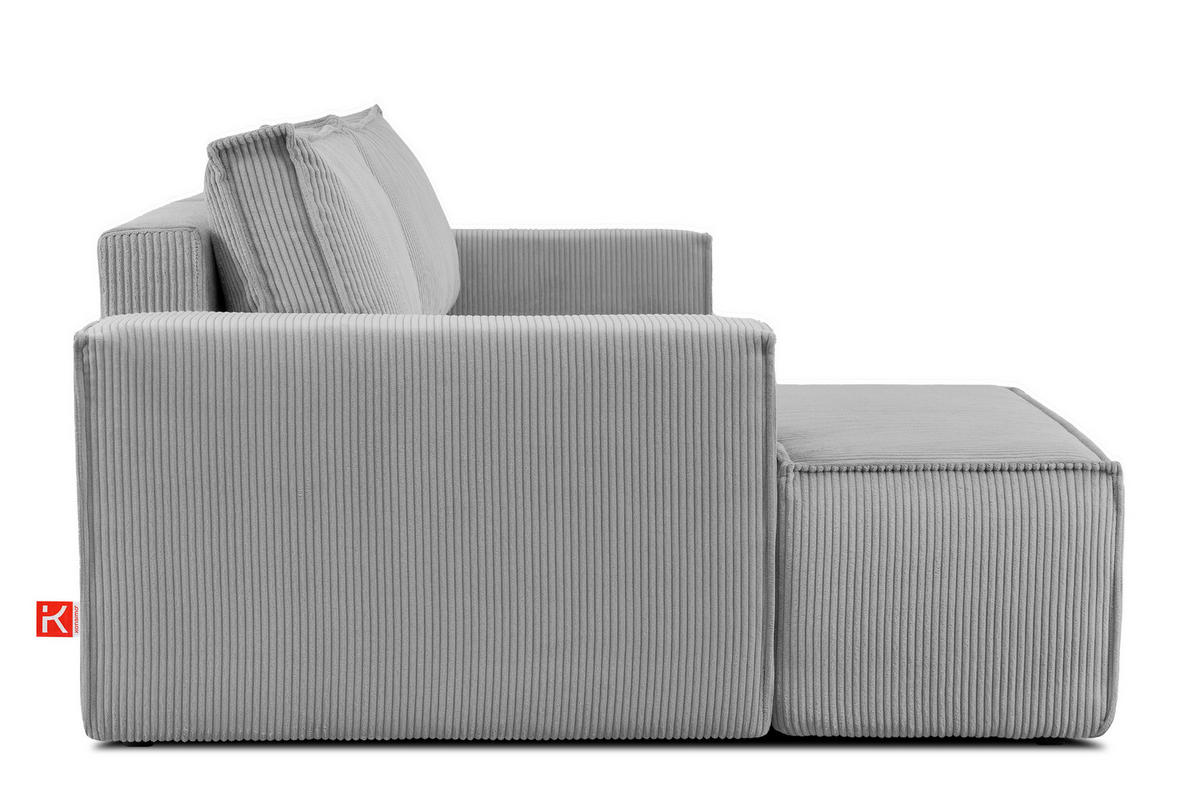 ECKSCHLAFSOFA-LINKS NAPI in Pet Friendly Cord-Stoff, hellgrau - Hellgrau/Schwarz, Textil (262/148cm) - KONSIMO®