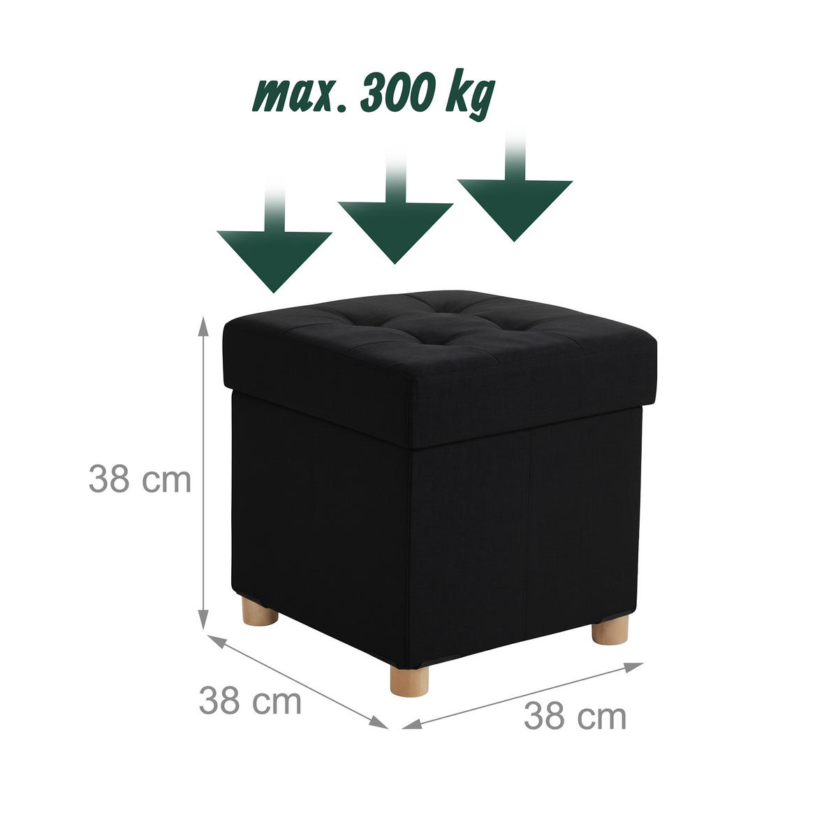 HOCKER - Schwarz, Holzwerkstoff/Textil (38/38/38cm) - Relaxdays